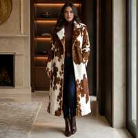 Manteau long en cuir de vachette véritable pour femme, personnalisé, luxueux, coupe-vent, motif animalier, décontracté, OEM/ODM