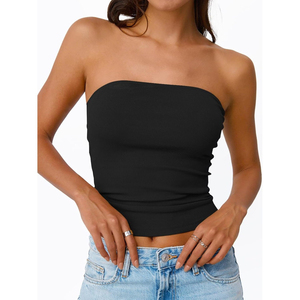 2026 Venta al por mayor Tops cortos sin tirantes para mujer, estilo bandeau Queen Tube, Tops deportivos de verano Y2K con abertura lateral, Bonitos tops bandeau sin mangas - Product Image 6