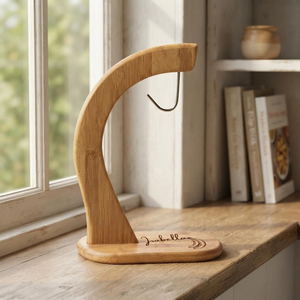 Bamboo Banana <b>Hanger</b> <b>Stand</b> Custom Engraved Fruit Holder Countertop Kitchen Organizer with Stainless Steel Hook - Product Image 1