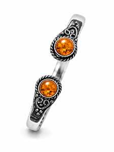 Brazalete Abierto de Dos Piedras de Ámbar Báltico Golden Ember Hydro, Chapado en Oro, Latón, Artesanal, Unisex, Clásico - Product Image 1
