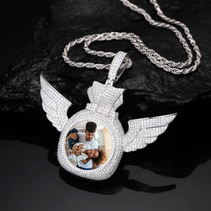 Colgante Personalizado con Foto de Alas de Ángel y Moissanita, Collar de Recuerdo Personalizado, Chapado en Oro y Plata, Estilo Hiphop, Regalo con Imagen - Product Image 1