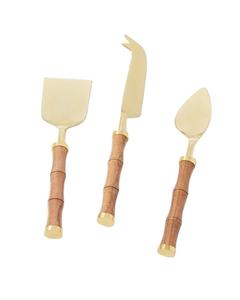 Cheese <b>Set</b> in Gold Plated Finished With Bamboo Design <b>Wooden</b> Handle Latest New Cheese <b>Set</b> in Wholesale Price - Product Image 1