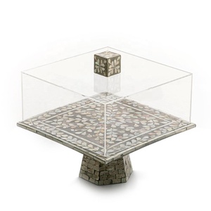 Plateau à gâteau multifonctionnel en nacre avec dessus en verre arrondi, lot de 3, pour usage domestique, hôtelier et en restauration - Product Image 4