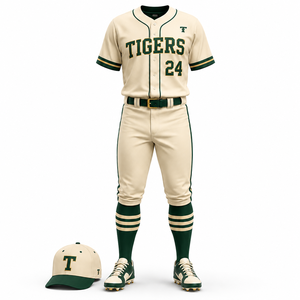 Tigers Baseball Uniform Set Men's Cream Green Tackle Twill Jersey Pants Breathable Polyester All Seasons Adult Size High Quality - Product Image 5