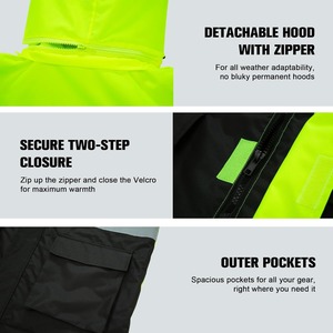 Men's High Visibility Hooded Winter Work <b>Jacket</b> Reflective Striped <b>Waterproof</b> Puffer Coat <b>Long</b> Sleeve With Pockets - Product Image 5