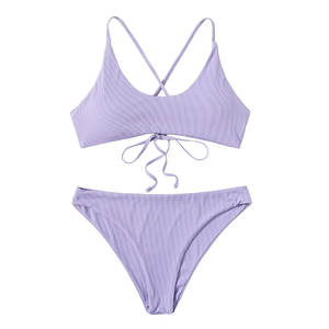 Ensemble bikini 2 pièces pour femmes, nouvelle mode, couleur unie, imprimé design, best-seller, tissu respirant. - Product Image 1
