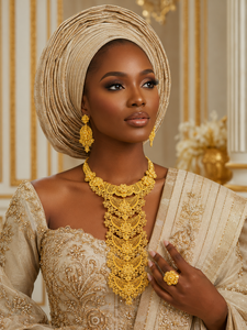 24K Gold Plated African Floral <b>Statement</b> <b>Necklace</b> Set for Women Fashion <b>Necklace</b> - Product Image 3