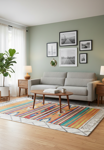 Tapis/chemin de table moderne en coton fait main, réversible, à motifs floraux, en peluche, lavable en machine pour la maison, usage commercial, la prière et les voyages - Product Image 2