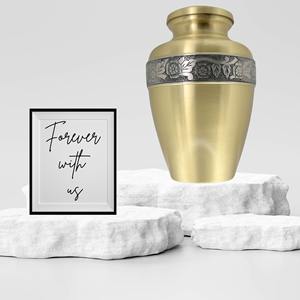 Urna Blanca de Alta Calidad Grabada a Mano para Cenizas, Capacidad de 200 Pulgadas Cúbicas, Estilo Americano, Acabado en Níquel y Oro Cepillado - Product Image 3