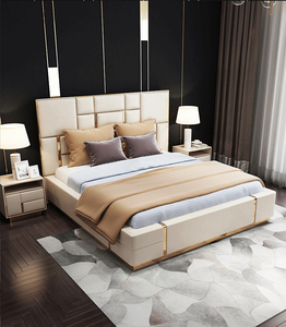 Juego de cama de lujo de tamaño King para el hogar, mueble de habitación moderno con marco italiano de Reina, dormitorio maestro, cama con relleno - Product Image 2