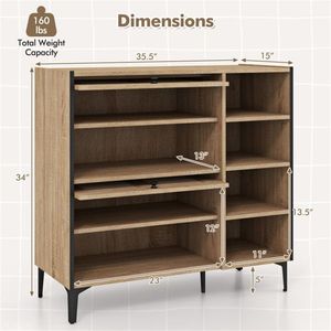 Scarpiera Moderna Stile Fattoria con Ripiano Regolabile e Anta a Ribalta in MDF, Antipolvere, Salvaspazio, per Organizzazione Domestica - Product Image 5