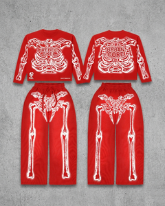 Ensemble t-shirt et pantalon en coton premium 240 GSM avec motif squelette, impression noire phosphorescente, logo personnalisé, style streetwear, pour femmes - Product Image 2