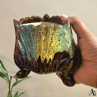 Pot de fleurs en céramique artisanal AG Elements, brun multicolore, avec glaçure goutte à goutte, écologique, durable, pour plantes succulentes d'intérieur, avec drainage
