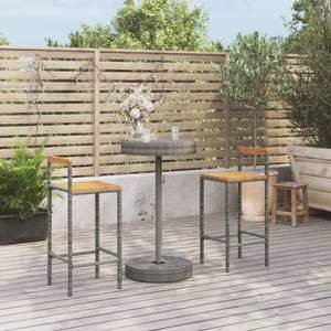 Conjunto de Bar para Jardín de Madera de Acacia Sólida con Ratán PE Gris y Muebles de Patio de Acero con Recubrimiento en Polvo - Product Image 1