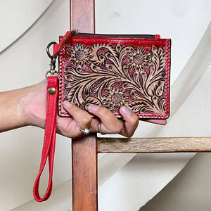 Cartera de Cuero Genuino de Lujo Hecha a Mano con Diseño Floral, Mini Cartera con Cierre para Monedas y Tarjetas ATM, Ideal para Compras - Product Image 4