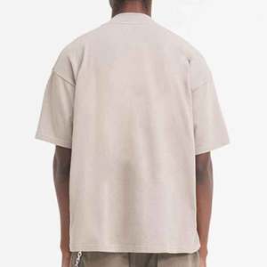 T-shirt en coton beige pour homme, coupe ample, col rond, manches courtes, style décontracté streetwear, basique - Product Image 2