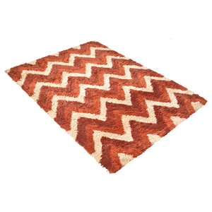 Tapis shaggy zigzag tufté à la main sur mesure en gros - Tapis en laine douce et moelleuse marron terre cuite pour salon et chambre à coucher - Product Image 1