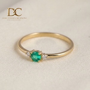 Anillo de Oro Amarillo Sólido de 14 Quilates de Último Diseño con Diamante Cultivado en Laboratorio y Esmeralda Colombiana Cultivada en Laboratorio para Mujer, Regalo para Cualquier Ocasión - Product Image 4