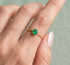 Wholesale 925 Sterling <b>Silver</b> Yellow Gold Plated Natural Round Emerald 4 Prong <b>Ring</b> Memoria Jewels - Product Image 6