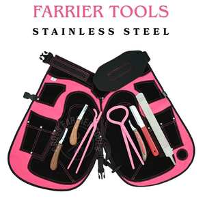 Kit d'outils professionnels pour fermeur de chevaux avec tablier de sécurité, testeur de sabots, pince à sabots courbée, couteau double face, lame étroite, petite boucle et râpe à sabots - Product Image 6