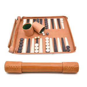 Leather Roll-Up <b>Backgammon</b> Board Storage Tube Durable Unisex <b>Travel</b> Case with Custom Logo - Product Image 1