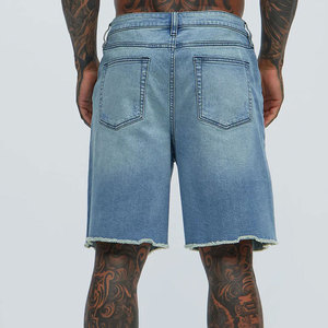 Wholesale Custom Regular Fit Y2K Crystal Embroidery Men's Denim Jean <b>Shorts</b> Plus Size Summer Knee Length Distressed Eco-Friendly - Product Image 5