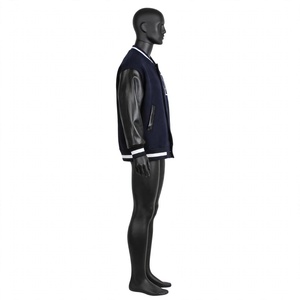 Blouson universitaire pour hommes en gros, corps en laine, manches en cuir, boutons-pression, style baseball, avec lettre B, vêtement d'extérieur - Product Image 3