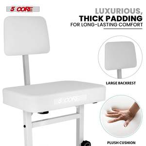 Panca per pianoforte 3 pezzi resistente con cuscino imbottito e schienale regolabile in altezza sedia musicista-PNB B-REST WH - Product Image 3