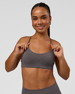 Women's Gray Sports <b>Bra</b> With Crossback Design And <b>Thin</b> <b>Straps</b> For Yoga Fitness Workout - Product Image 1