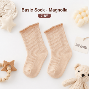 BOHOPANNA Chaussettes basiques premium pour enfants, tissu souple et flexible, couleur magnolia, taille 7-8 ans, certifiées SNI, collection quotidienne - Product Image 1