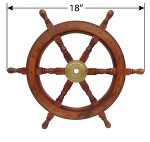 Volante de Madera de Lujo para Barco, Decoración Náutica de Pared, Timón Marítimo con Centro de Latón - Product Image 4