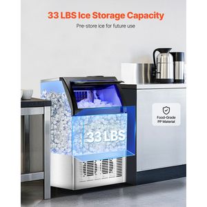 Macchina per il Ghiaccio Professionale da Cucina, Produzione 130 libbre/24H, Capacità di Stoccaggio 33 libbre, 55 Cubetti di Ghiaccio, 15 Minuti, Display Digitale LED - Product Image 3