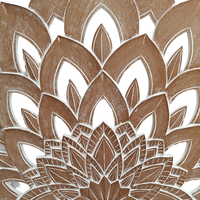 Meuble de chambre intelligent en bois sculpté à la main, motif lotus, taille King Size, finition blanchie naturelle, artisanal, éclairé, hauteur réglable, en MDF