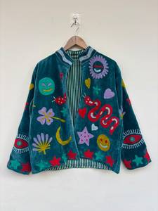 Embroidered Reversible Cotton Suzani Velvet <b>Jacket</b> Boho Statement Coat Indian Artisanal Vintage <b>Bridesmaid</b> Coat - Product Image 5