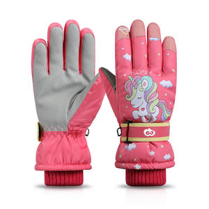 Gants de ski isolés pour femmes, imperméables, de qualité supérieure, à usage extérieur en hiver, imprimés licorne rose, pour filles, avec fermeture à boucle et crochet - Product Image 1