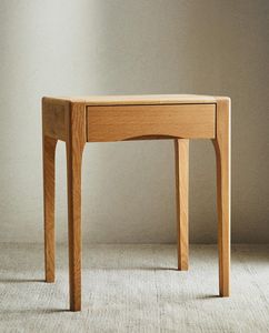Luxury Blonde <b>Teak</b> Wood Nightstand Arched Legs 1 Drawer <b>Bedside</b> <b>Table</b> with Handleless Flush Front - Product Image 1
