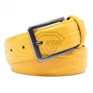 Ceinture en cuir de crocodile véritable de qualité supérieure pour homme, jaune vif, ceinture de créateur de luxe, accessoire vestimentaire fait main sur mesure - Product Image 2