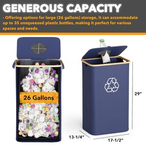 Contenedor de Reciclaje de 26 Galones/100L con Bolsas Interiores Reutilizables y Etiquetas para Cocina, para Botellas, Latas, Vidrio y Plástico - Product Image 4