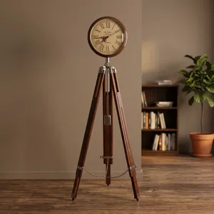 Reloj de Pie Industrial Vintage con Trípode, Base de Madera, Estilo Antiguo, Reloj de Pie Rústico Decorativo para el Hogar, Oficina, Decoración de Interiores - Product Image 4