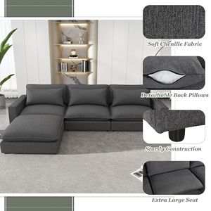 Divano Sezionale Cloud in Ciniglia da 128 Pollici con Pouf Mobile, Cuscini Comodi e Porte di Ricarica per Soggiorno - Product Image 5