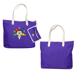 Sac fourre-tout violet brodé Eastern Star avec poignées blanches et pochette assortie – Accessoire de mode pour le shopping - Product Image 1