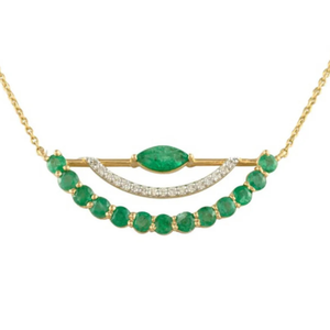 Collar de Oro Sólido de 14K con Barra de Esmeralda y Dije de Diamante Natural - Product Image 2