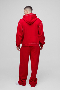 High Street Men's Red Full <b>Zip</b> <b>Hooded</b> Fleece Tracksuit Oversized Wide Leg Two Piece Hoodies Streetwear Custom Logo Bulk Supplier - Product Image 2