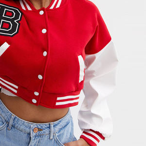 Chaqueta Varsity Corta Transpirable para Mujer, Tallas Grandes, con Logotipo Personalizado Bordado, Mangas de Cuero, Estilo Letterman de Béisbol, para Invierno - Product Image 4
