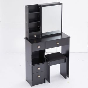 29.2\" Kids' Desktop Vanity Table Set <b>Cushioned</b> Stool Large Right Slide Mirror Multi-Layer High Capacity <b>Small</b> Size Left Drawer - Product Image 5