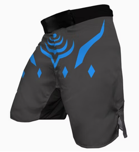 Shorts MMA personnalisés pour hommes, séchage rapide, arts martiaux mixtes, design sublimation bleu-gris, logo avant - Product Image 1
