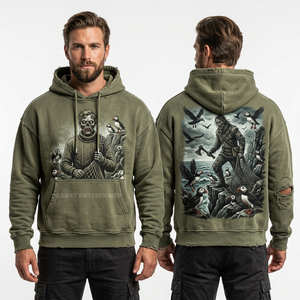 Sweat à capuche bleu délavé pour homme, motif masque maya et squelette, streetwear, effet vieilli, coupe oversize, pull épais, fabricant - Product Image 3