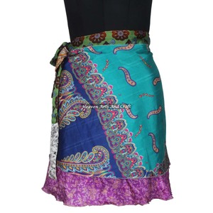 Minifalda de seda vintage india Wear Magic Wrap, minifalda sari de seda sexy vintage, imágenes de mujeres maduras, transpirable, informal. - Product Image 5