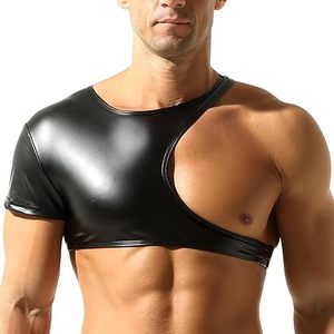 เสื้อกั๊กหนัง PU บุขนหนานุ่มสไตล์ลำลองสำหรับผู้ชาย ติดกระดุมแบบปกปิด เสื้อกล้ามผู้ชายแบบ Wet Look ผ้าลาเท็กซ์ แขนกุด - Product Image 1