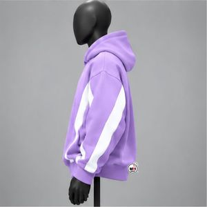 Unisex Purple Hooded <b>Sweatshirt</b> With <b>White</b> Side Panels Oversized Fit Casual Wholesale Autumn Wear Fleece Knitted Regular Sleeves - Product Image 3